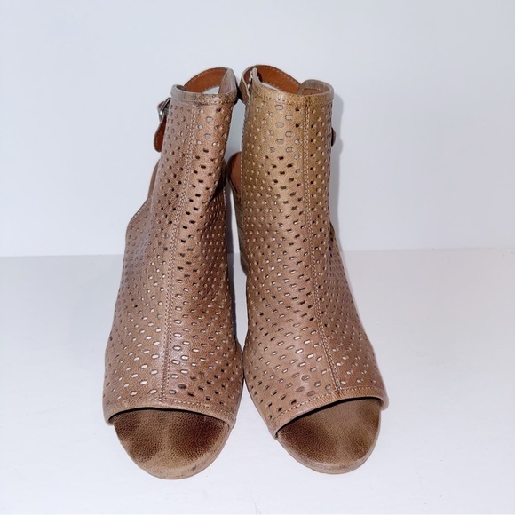 Lucky Brand Rozina Wedge Heel Open Toe Booties Brown Leather Sling Back Size 9.5 - Picture 5 of 10